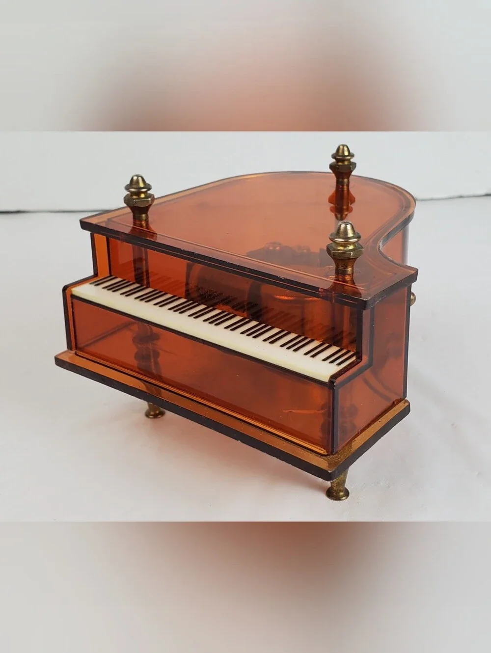 Sanyo Japan VTG Amber Lucite Grand Piano Music Box You Light Up My Life - WORKS